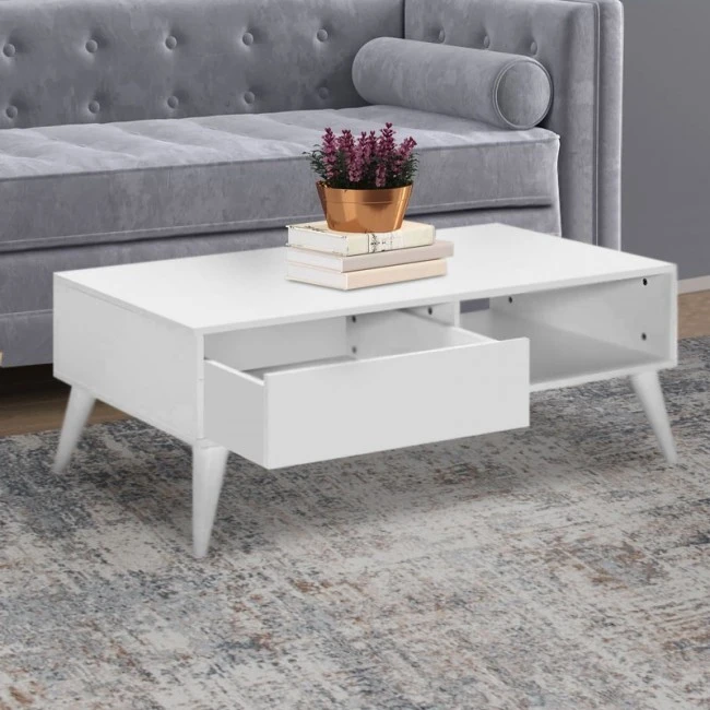 Slide Megapap melamine coffee table in white color 110x65x42cm.