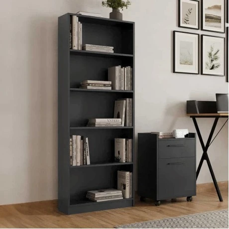 Βιβλιοθήκη Max Megapap χρώμα ανθρακί 58x23x170εκ.