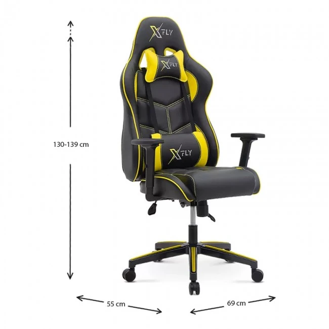 GAMING MEDUSA MEGAPAP office chair in yellow - black color 69x55x130/139cm.