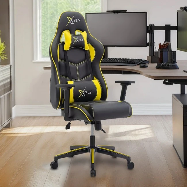 GAMING MEDUSA MEGAPAP office chair in yellow - black color 69x55x130/139cm.