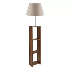 Φωτιστικό δαπέδου Launo Megapap υφασμάτινο Pvc/MDF χρώμα μπεζ/καρυδί 38x38x150εκ.