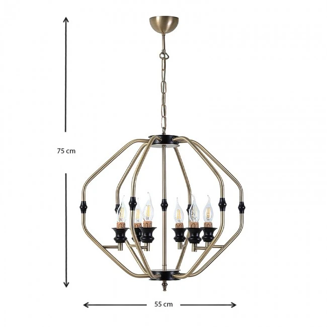 Φωτιστικό οροφής Flawless Megapap μεταλλικό εξάφωτο χρώμα χρυσό 55x55x75εκ.