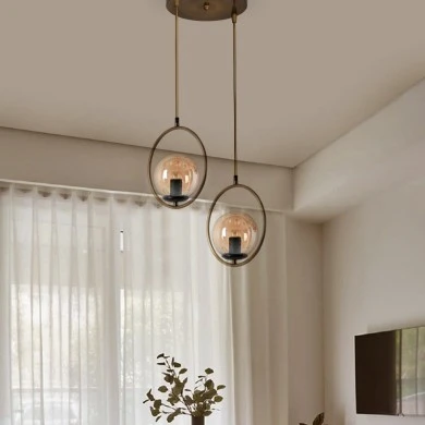 Rosaleen Megapap metallic double-light ceiling light in golden color 25x25x70cm.