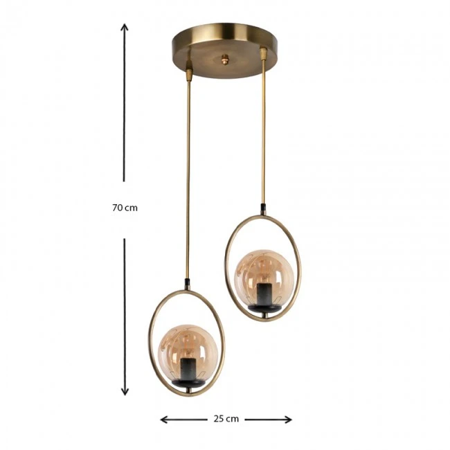 Rosaleen Megapap metallic double-light ceiling light in golden color 25x25x70cm.