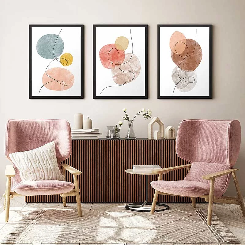 "Circles" Megapap painting of three pieces in frame 35x45x2cm.