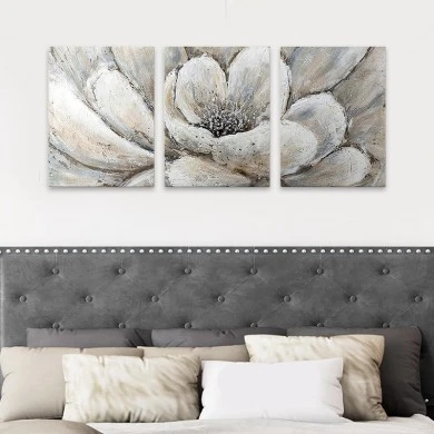 "Silver Flowers" Megapap triptych painting on canvas digital printing 126x55x3cm.