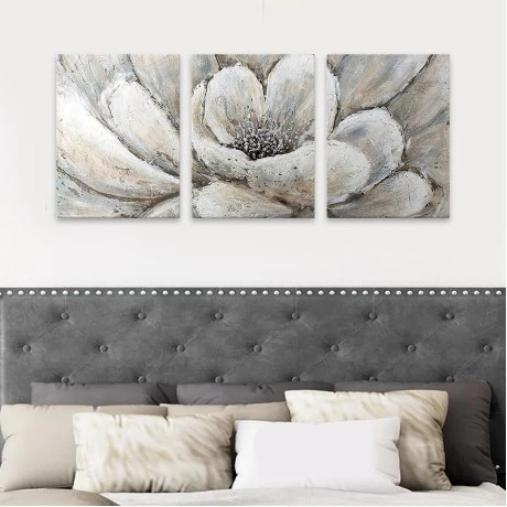 "Silver Flowers" Megapap triptych painting on canvas digital printing 126x55x3cm.