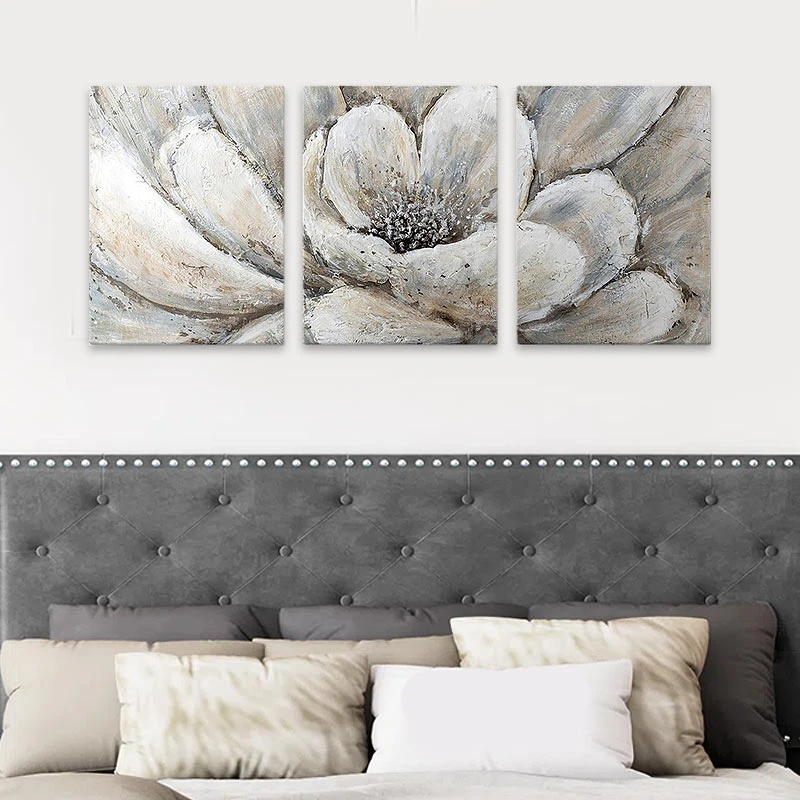"Silver Flowers" Megapap triptych painting on canvas digital printing 126x55x3cm.
