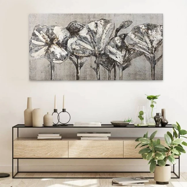 "White Flowers" Megapap painting on canvas digital printing 120x60x3cm.