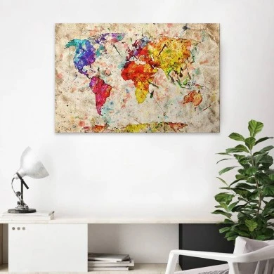"Colorful World Map" Megapap painting on canvas digital printing 75x50x3cm.