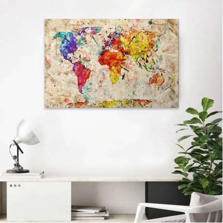 Πίνακας σε καμβά "Colorful World Map" Megapap ψηφιακής εκτύπωσης 75x50x3εκ.
