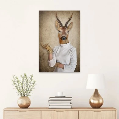 "Woman With Deer Head" Megapap painting on canvas digital printing 50x75x3cm.