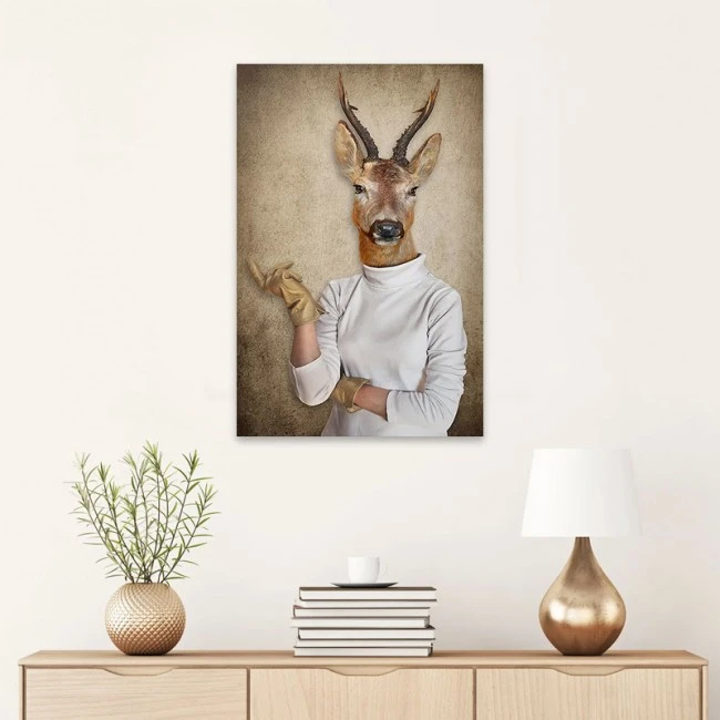 "Woman With Deer Head" Megapap painting on canvas digital printing 50x75x3cm.