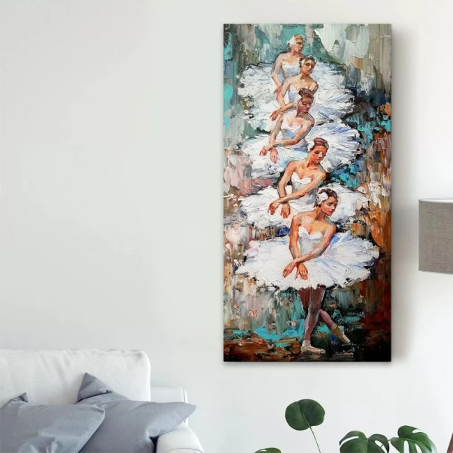 "White Swan Ballerinas" Megapap painting on canvas digital printing 50x100x3cm.