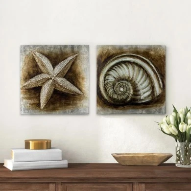 "Starfish - Shell" Megapap 2 paintings on canvas digital printing 103x50x3cm.