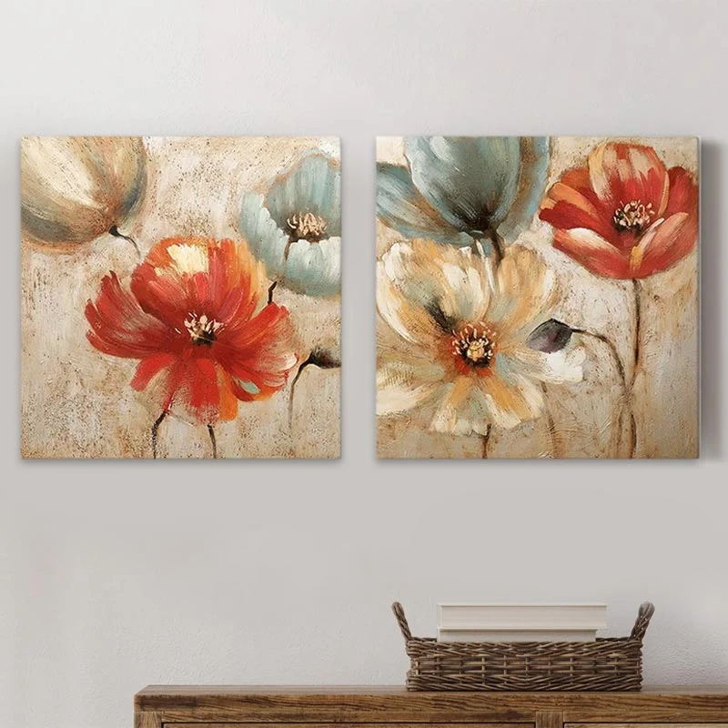 "Flowers" Megapap 2 paintings on canvas digital printing 103x50x3cm.