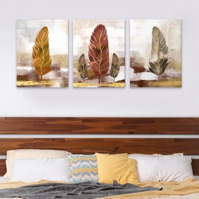 "Autumn Leaves" Megapap 3 pieces painting on canvas digital printing 126x55x3cm.