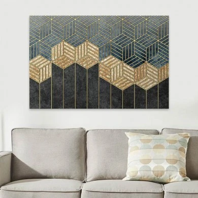 "Golden Cubes" Megapap painting on canvas digital printing 100x70x3cm.