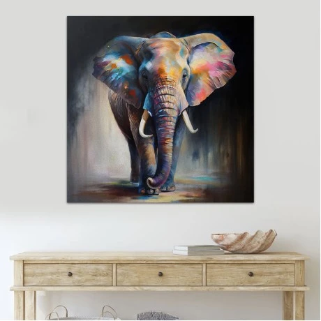 "Colorful Elephant" Megapap painting on canvas digital printing 100x100x3cm.