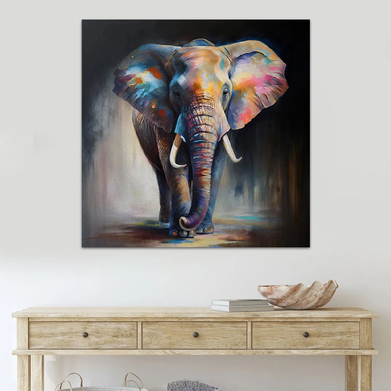"Colorful Elephant" Megapap painting on canvas digital printing 100x100x3cm.