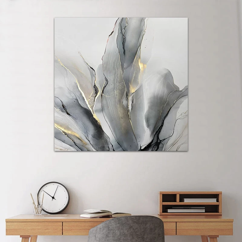 "Abstract Grey Leaves" Megapap painting on canvas digital printing 100x100x3cm.