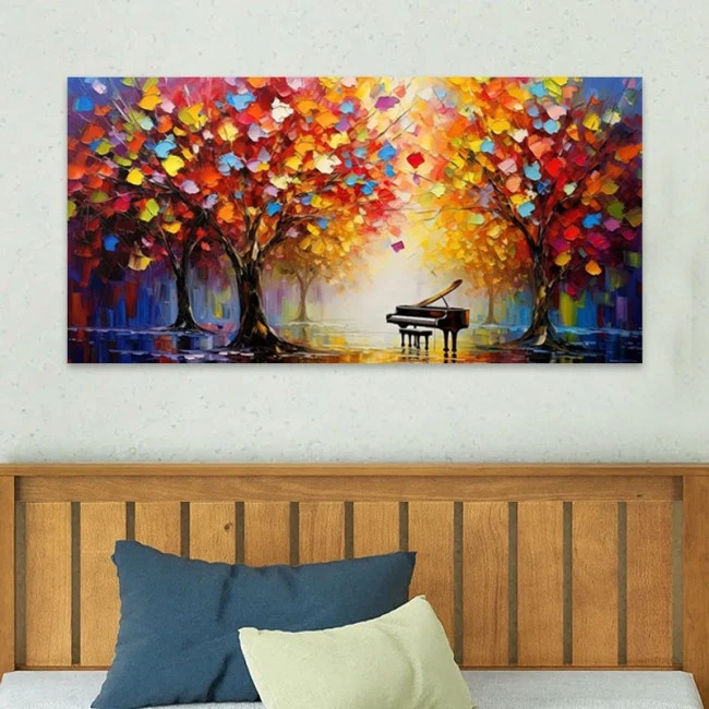"Piano in Colorful Forest" Megapap painting on canvas digital printing 120x60x3cm.