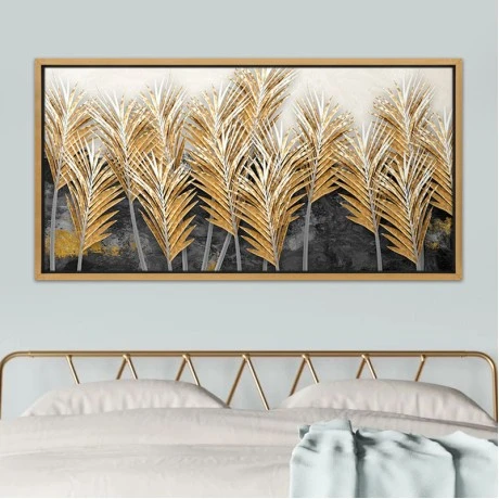 "Gold Leaves" Megapap painting on canvas digital printing with frame 140x70x3cm.