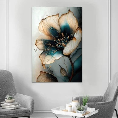 "Emerald Golden Flower" Megapap painting on canvas digital printing 70x100x3cm.