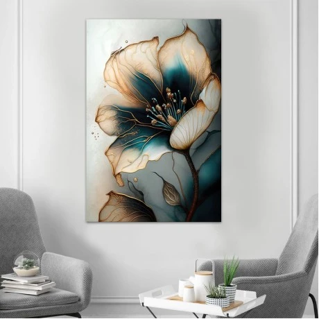 "Emerald Golden Flower" Megapap painting on canvas digital printing 70x100x3cm.