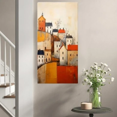 "Houses on the Hill" Megapap painting on canvas digital printing 50x100x3cm.