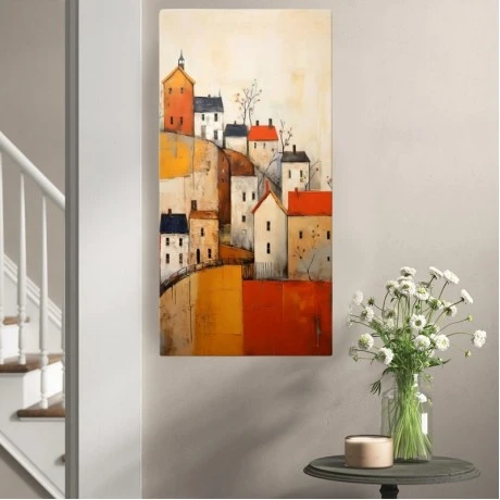 "Houses on the Hill" Megapap painting on canvas digital printing 50x100x3cm.