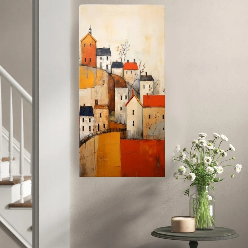 "Houses on the Hill" Megapap painting on canvas digital printing 50x100x3cm.