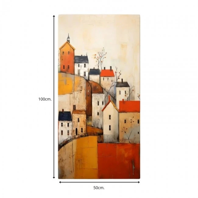 "Houses on the Hill" Megapap painting on canvas digital printing 50x100x3cm.