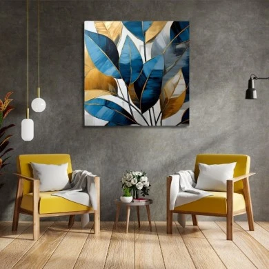 "Botanical Leaves" Megapap canvas painting digital printing 100x100x3cm.