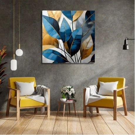 "Botanical Leaves" Megapap canvas painting digital printing 100x100x3cm.