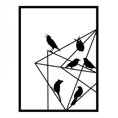 Birds on Wire Megapap metal wall art in black color 37x2x49cm.