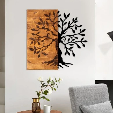 Agac Tree Megapap wooden - metal wall art in walnut - black color 58x3x58cm.