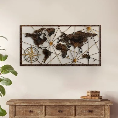 World Map Megapap metal wall art in black - bronze color 120x1.5x60cm.