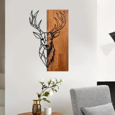 Deer Megapap wooden - metal wall art in walnut - black color 36x3x58cm.