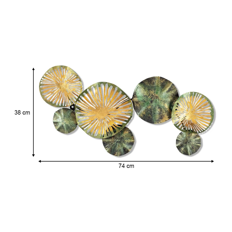 Flower Megapap metal wall art in gold - green color 74x1.5x38cm.