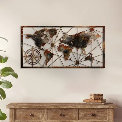 World Map Megapap metal wall art in black - bronze color 120x1.5x60cm.
