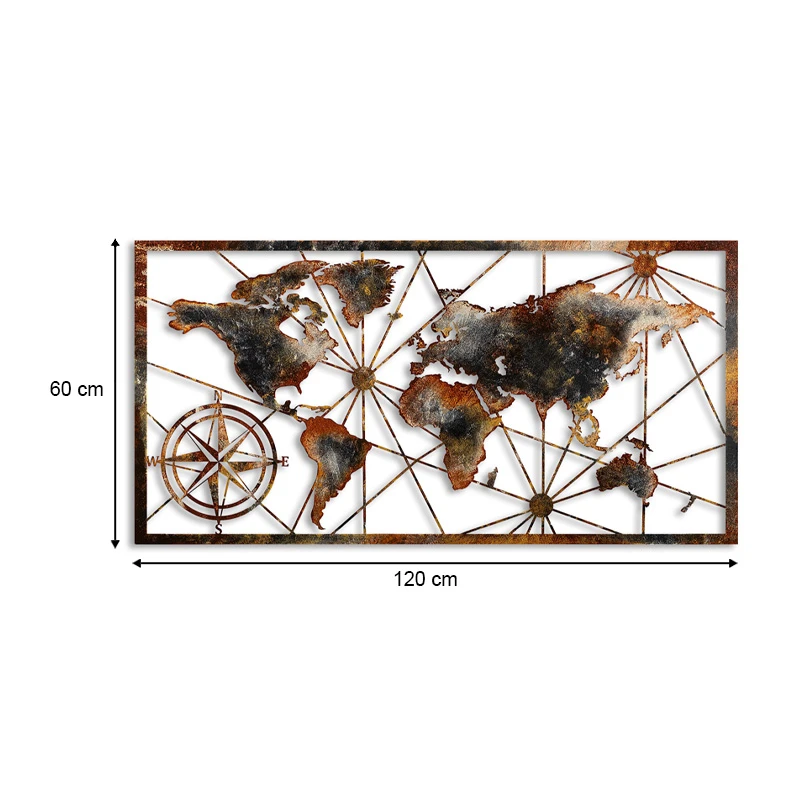 World Map Megapap metal wall art in black - bronze color 120x1.5x60cm.