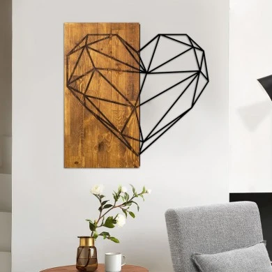 Heart Megapap wooden - metal wall art in walnut - black color 58x3x58cm.