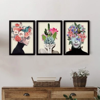 "Flower Girls" Megapap painting of three pieces in frame 35x45x2cm.