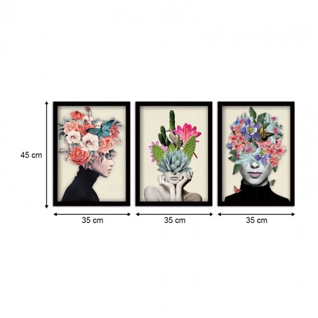 "Flower Girls" Megapap painting of three pieces in frame 35x45x2cm.