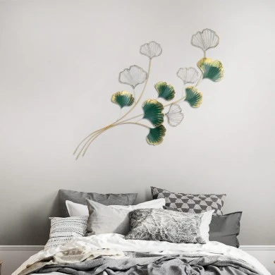 Flower Megapap metal wall art in gold - green color 120x1,5x100cm.