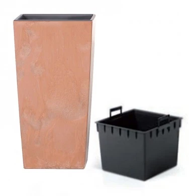 TERRACOTTA PLASTIC PLANTER URBI SQUARE BETON EFFECT 40X40X75 CM