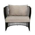 METAL BLACK ARMCHAIR WITH WHITE PILLOW 74Χ67Χ65CM.