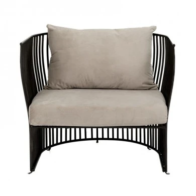 METAL BLACK ARMCHAIR WITH WHITE PILLOW 74Χ67Χ65CM.