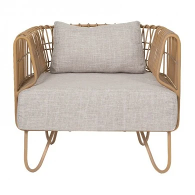 CREAM METAL ARMCHAIR WITH WHITE PILLOWS 76Χ66Χ65CM